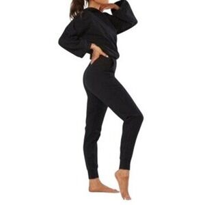 Nama Enlighten Jumpsuit Black Hooded Long Sleeve Cotton Fleece Jogger Womens XS